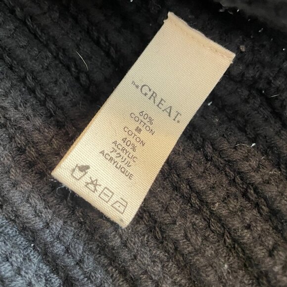 The Great Flower Embroidery Ribbed Cable Knit Crop Cardigan Black Size 1 - Picture 6 of 7